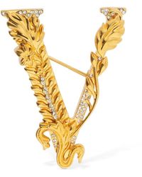 Versace V Brooch W/ Crystals - Mettallic