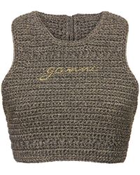 Ganni - Logo-embroidered Crochet-knit Crop Top - Lyst