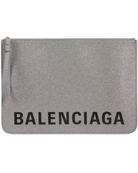 Balenciaga Pochette In Pelle Con Logo - Grigio