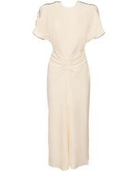 Victoria Beckham - Gathered Waist Cotton Blend Midi Dress - Lyst