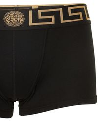 for Men Yellow Versace Cotton Baroque Print Logo Waist Boxer Shorts in Black Mens Underwear Versace Underwear 