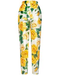 Dolce & Gabbana - Silk Mikado Rose Print Straight Pant - Lyst