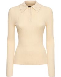 Theory - Ribbed Viscose Blend Polo Top - Lyst