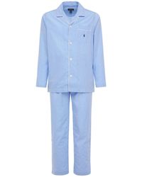 Polo Ralph Lauren Schlafanzug Aus Baumwolle Mit Knöpfen - Blau