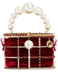 Rosantica Holly Embellished Crystal & Velvet Bag - Red