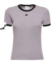 Courreges - Buckle Contrast Cotton T-Shirt - Lyst
