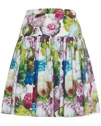 Dolce & Gabbana - Floral Pleated Cotton Poplin Mini Skirt - Lyst
