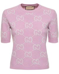 Gucci - Top Aus Wolle Mit Gg-muster - Lyst