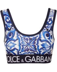 Dolce & Gabbana - Printed Jersey Crop Top W/ Logo Band - Lyst