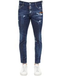 DSquared² Jean En Denim De Coton Coupe Skinny Dan 15 Cm - Bleu