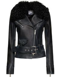 Blumarine - Belted Leather Jacket W/ Fur Collar - Lyst
