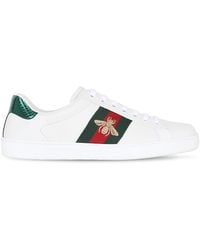 Gucci Womens White Women s New Ace Crystal Bee embroidered Leather
