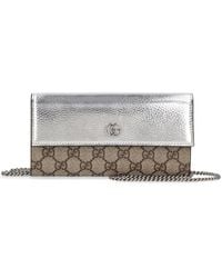 Gucci - gg Marmont Leather & Canvas Chain Wallet - Lyst