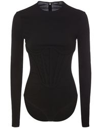Versace - Georgette Long Sleeved Corset Bodysuit - Lyst