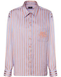 Etro - Logo Cotton Satin Striped Oxford Shirt - Lyst