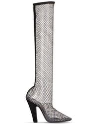Saint Laurent 110mm Embellished Net Tall Boots - Black