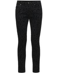 Dolce & Gabbana Pantalones Skinny De Denim De Algodón Con Logo - Negro