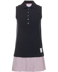 Thom Browne - Check Print Cotton Mini Polo Dress - Lyst