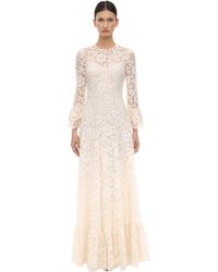 Valentino Long Lace Dress W/ Ruffles - White