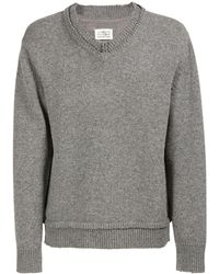 Maison Margiela Wool Blend Shetland Knit V Neck Sweater - Gray