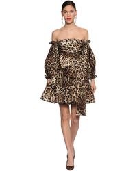 Dolce & Gabbana Kleid Aus Taft Mit Rüschen - Braun