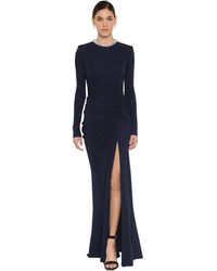 Alexander McQueen Jeweled-neck Jersey Side-slit Gown - Blue