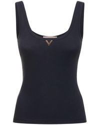 Valentino - Tank top in jersey di cotone a costine - Lyst