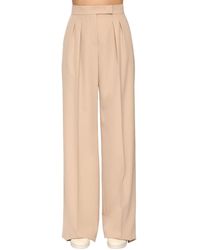 Max Mara Pleated Wool Gabardine Wide Trousers - Natural