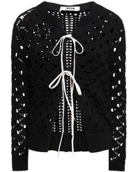 MSGM - Openwork Cotton Lace-up Cardigan - Lyst