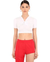 Pushbutton Bauchfreies Oberteil Aus Stretch-jersey - Weiß