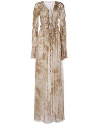 Blumarine - Gathered Printed Viscose Long Dress - Lyst