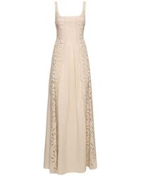 Alberta Ferretti - Embroidered Linen Blend Long Dress - Lyst