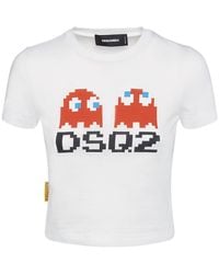 DSquared² - Pac- Logo Cotton Jersey Crop T-Shirt - Lyst