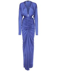 Zuhair Murad Deep V Neck Cutout Jersey Long Dress - Blue