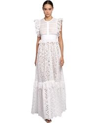 Elie Saab Langes Kleid Aus Spitze Und Popeline - Weiß