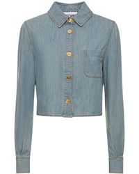 Moschino - Camicia cropped in in cotone chambray - Lyst