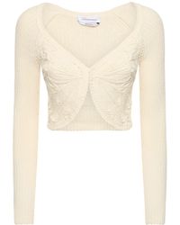 Blumarine - Cotton Blend Knit Crop Cardigan - Lyst