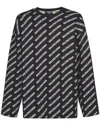 Balenciaga - All Over Logo Cotton Blend Knit Sweater - Lyst