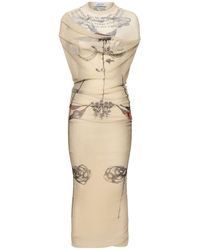 Jean Paul Gaultier - Mesh Printed Double Layer Long Dress Ecru - Lyst