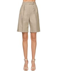 Max Mara Pleated Cotton Twill Shorts - Natural