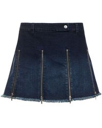 CANNARI CONCEPT - Pleated Denim Mini Skirt W/ Zips - Lyst