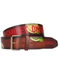 Mens Belts DSquared² Belts for Men Red DSquared² 40mm Smiley Print Leather Belt in Brown 