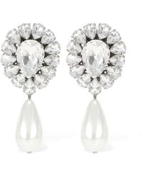 Alessandra Rich - Crystal Earrings W/ Faux Pearl - Lyst