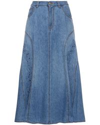 Chloé - Cotton & Linen Embroidered Midi Skirt - Lyst