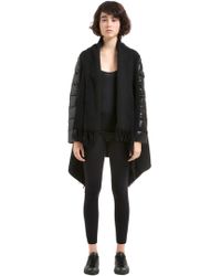 Moncler Cape en laine avec manches en doudoune nylon laqué - Noir
