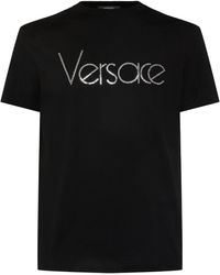 Versace - T-shirt Mit Gesticktem Logo - Lyst