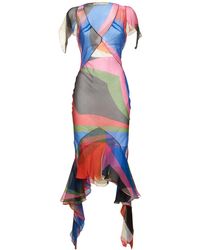 Emilio Pucci - Crepe Goccia Print Ruffle Midi Dress - Lyst