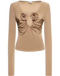 Magda Butrym - Draped Jersey Long Sleeve Top W/Roses - Lyst