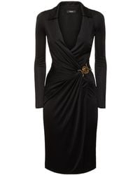 Versace - Stretch Crepe Jersey Wrap Midi Dress - Lyst