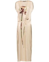 Issey Miyake - Damen Langes Kleid Aus Satin „Pressed Flora“ - Lyst